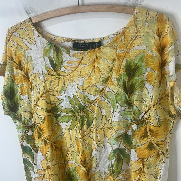 TAHARI 100% Linen Tropical Knit Short Sleeve Top Size XL - Picture 8 of 13